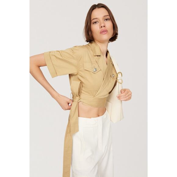 Derek Lam Crop Top Size 12 Wrap Tan Safari Chic Minimalist Resort Quiet Luxury - Picture 2 of 10